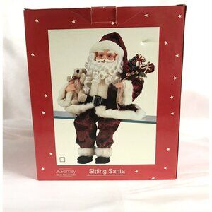 JCPenney Santa VTG Shelf Sitter Tree Bell Gift Fabric with Box Mantle Collection
